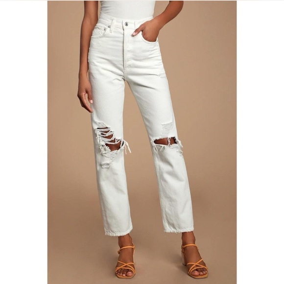 Agolde 90’s White Distressed Jeans - Picture 1 of 9